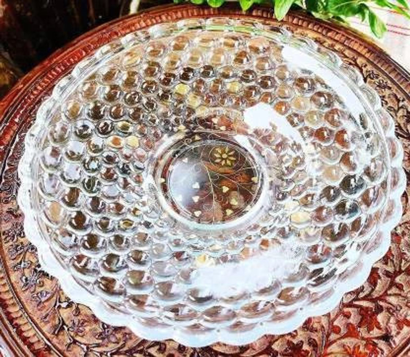baluda Glass Fruit Bowl Plate for Dining Table Crystal Decoration Serving Dry Fruits Bowl Set Flower Shaped Gifting | Dinnerware & Serving stray Tray(Microwave Safe)