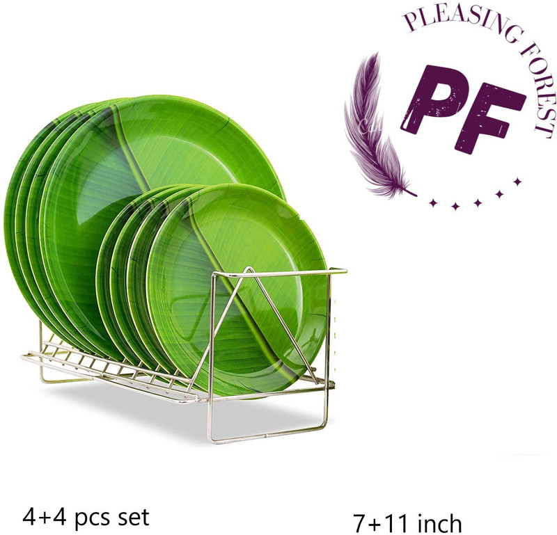 pleasing forest 4+4 banana deluxe melamine tableware sarving plate Dinner Plate(Pack of 8, Microwave Safe)