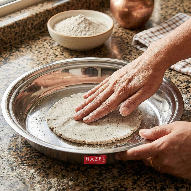 HAZEL Stainless Steel Parat For Dough Flour Kneading Atta Parat Big Size, 37cm, 3900ML Paraat