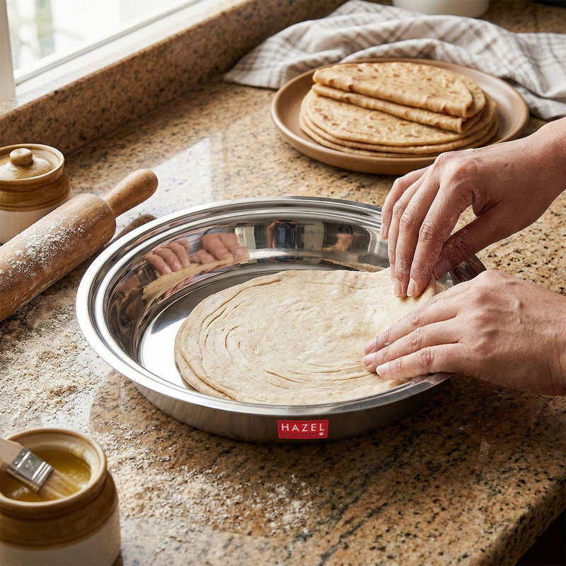 HAZEL Stainless Steel Parat Parat For Dough Flour Kneading Atta Parat, 29 cm, 2000 ML Paraat