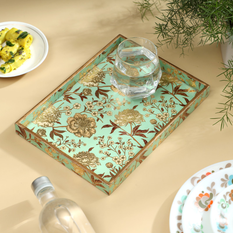 DULI Rectangle Floral Print Decorative Tray Home & Kitchen 11x7 inch Tray