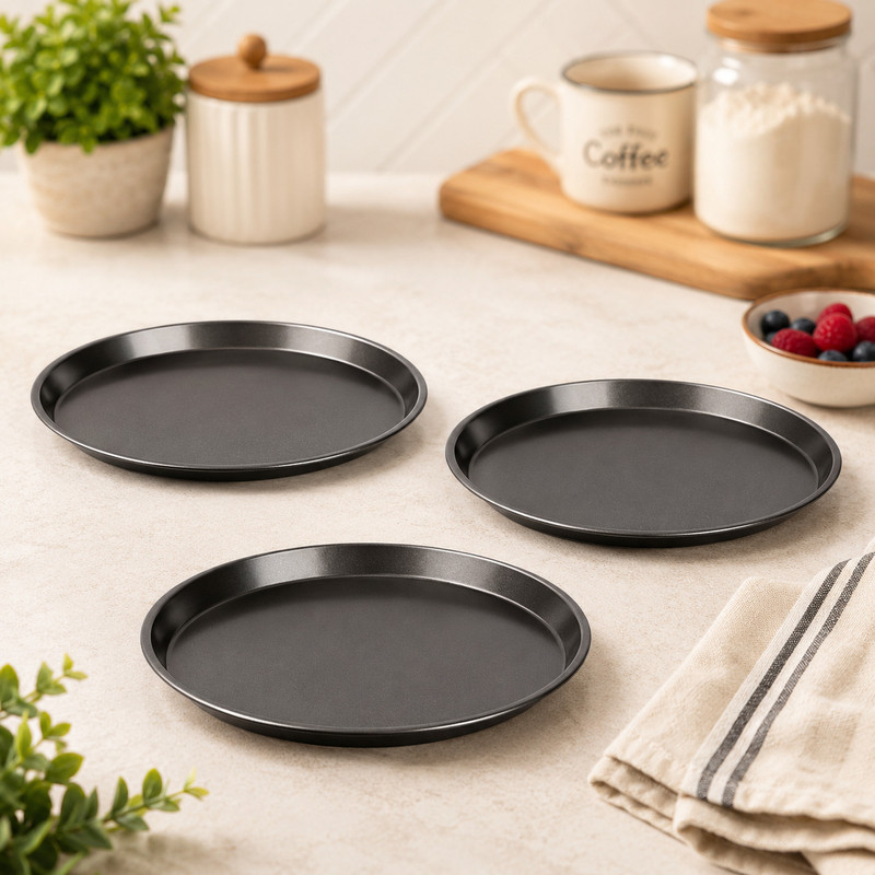 ALAMDAAR Non Stick Round Pizza Baking Tray BakeWare Plate Mould Tools Microwave Oven OTG Pizza Tray(Pack of 3, Microwave Safe)