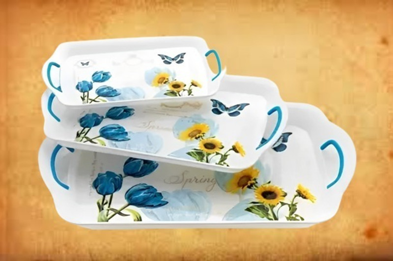 VSELL Serving Tray Set of 3 for Tea, Coffee, Cookie For Home, Kitchen, Office (white) Tray(Pack of 3, Microwave Safe)