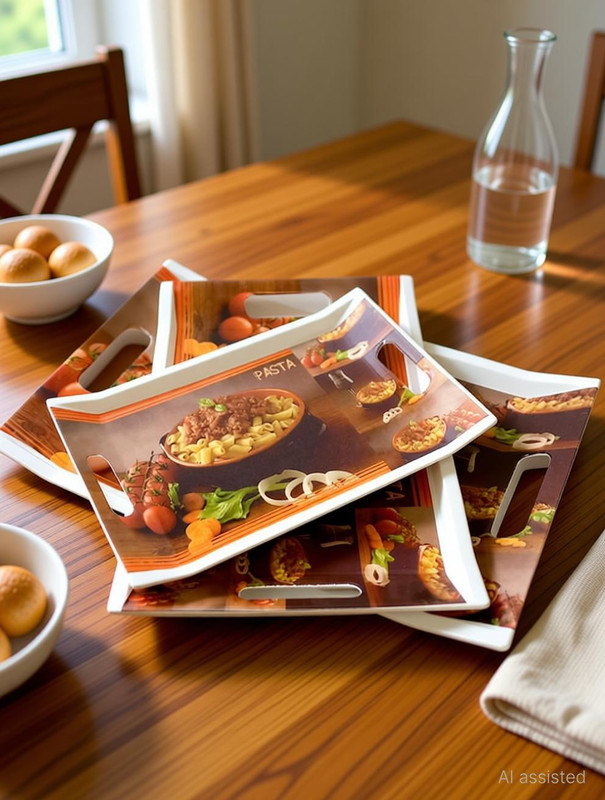 U.P.C. Melamine Serving Tray, (Medium and Large Size) Villori Series Tray Tray(Pack of 3, Microwave Safe)