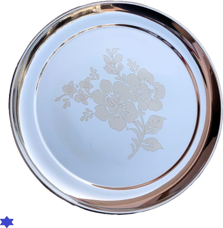 BZILO Pack Of 1 Stainless Steel Designer Dinner Plate Size Plate Diamm. 25.8 CM C14 Dinner Plate(Microwave Safe)