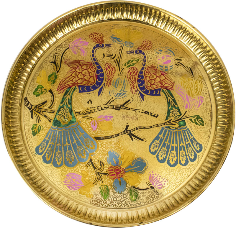 Spillbox Traditional Handcrafted Brass Thali/Aarti Plate for Puja/Worship -Peacock Plate Tray
