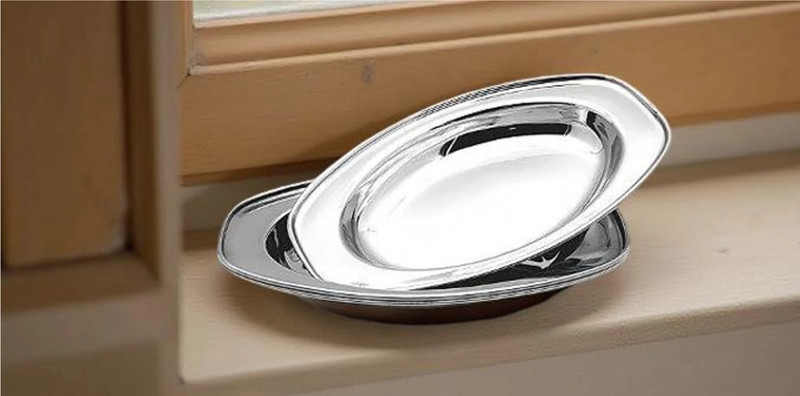 Destroyer Heavy Gauge Stainless Steel Serving Tray, Oval Serving Plate Tray (Pack of: 2) Tray(Pack of 2, Microwave Safe)
