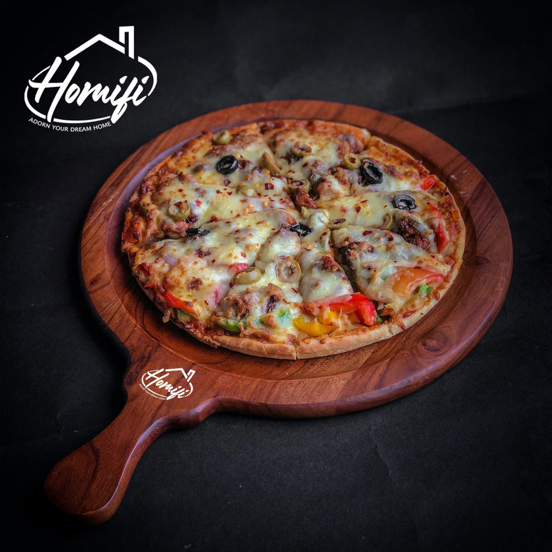HOMIFI Wooden Pazzac Handmade Pizza Platter for Kitchenware & Restaurants (8 inches) Pizza Tray