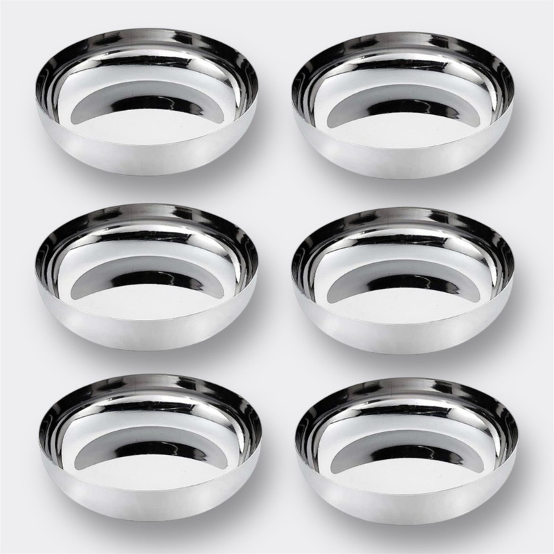 Artha S.S.Halwa Dish with Polished Mirror Finish – 180ml Sweet Plate for Dessert Quarter Plate(Pack of 6)