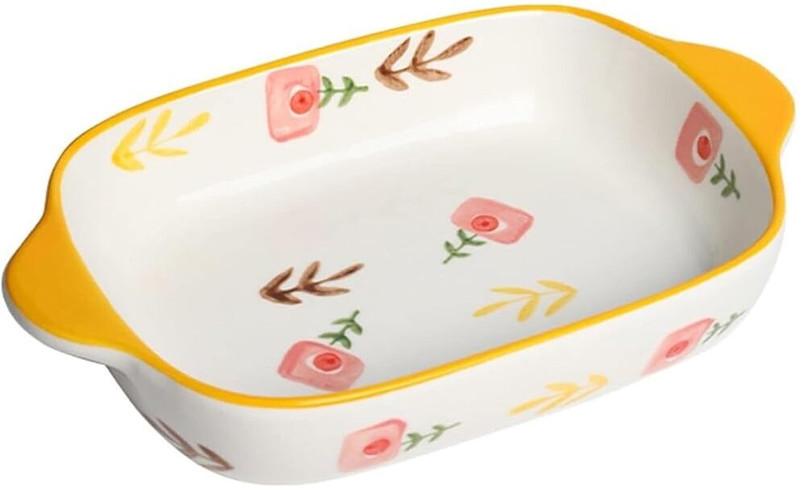 TOMATUS Ceramic Dinnerware Plate, Rectangular Deep Baking Tray For Kitchen Baking Dish(Microwave Safe)