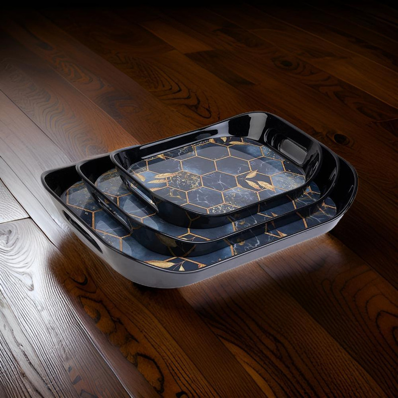JUICIQ BPA Free Plastic Serving Tray for Home, Kitchen, Parties Tray(Pack of 3)