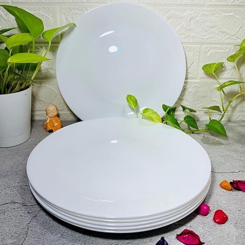 RAVRI TRADERS Cosmo Collection, Opal Glass Full Plate Set 11" 6 pcs, Plainware, White Dinner Plate(Pack of 6, Microwave Safe)