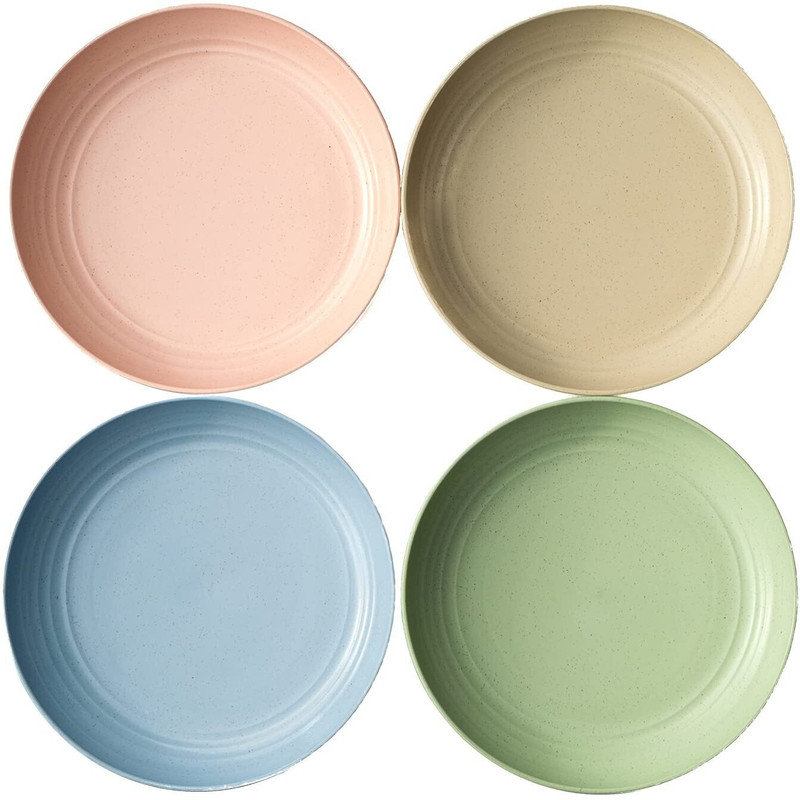 Irida Naturals Unbreakable Wheat Straw Plates 8 inches, Small Plates for Snacks, Dessert Dinner Plate(Pack of 4, Microwave Safe)
