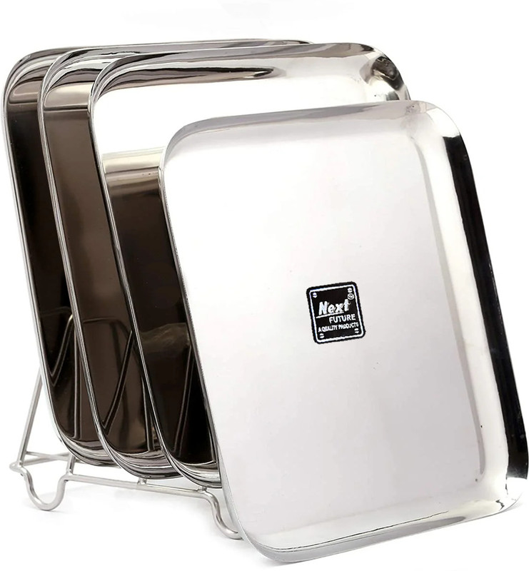 Next Future 20 Gauge - 23.5 cms - Stainless Steel Plate Set of 4, Nasta Plate, Lunch Plate, Dinner Plate(Pack of 4)