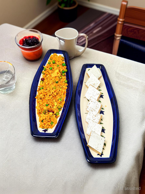 VoiDrop Set of 2 Multi-Purpose Kitchen Serving Platter Ceramic Small Tray Chip & Dip Tray(Pack of 2, Microwave Safe)