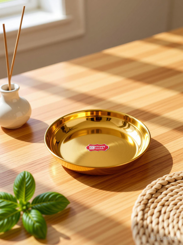 Kitchen Expert Brass Puja Thali, Small Brass Plate 11cm Dinner Plate