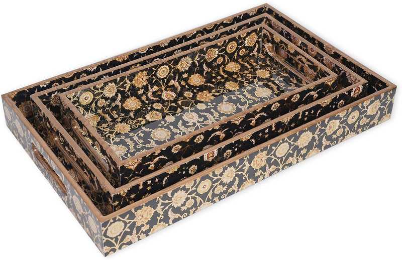 amimashop Wooden Tray Set of 3 with Premium Design Tray(Pack of 3)