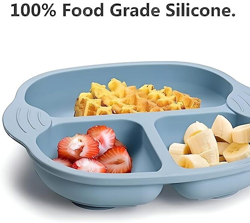 Dweloric Plates for Toddler & Baby Unbreakable Feeding Dish  - Silicone(Blue)