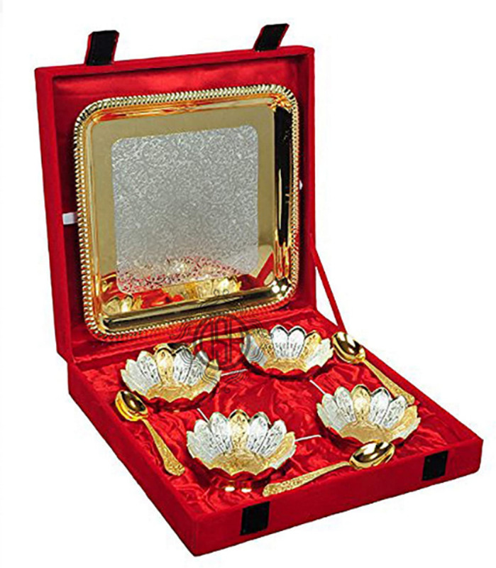 Dsh Decorative Dray Fruit Bowl Set With Spoon And Tray For Wedding Anniversary Gift Tray(Microwave Safe)