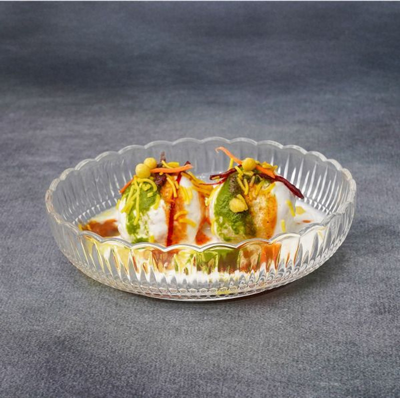 Glassbunny 300ml Small Beautiful Crystal Round Glass Dish Plate for Serving Tray(Pack of 2)