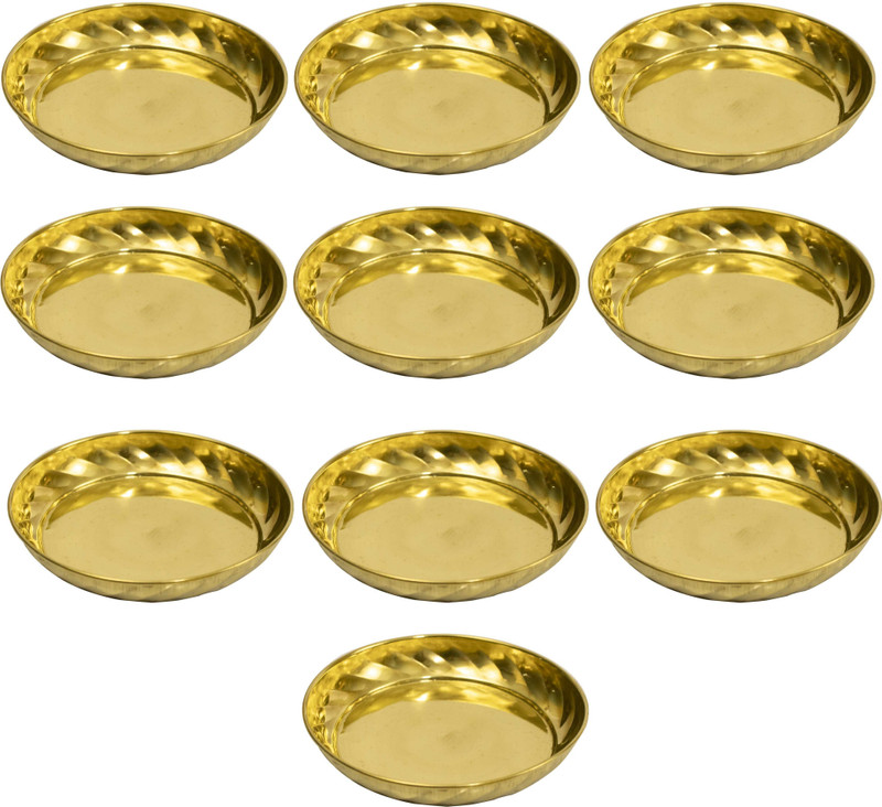 Spillbox Brass Deepak Diya Oil Lamp plate for Home Temple Puja Articles Decor Gifts-6 Sectioned Plate(Pack of 6)
