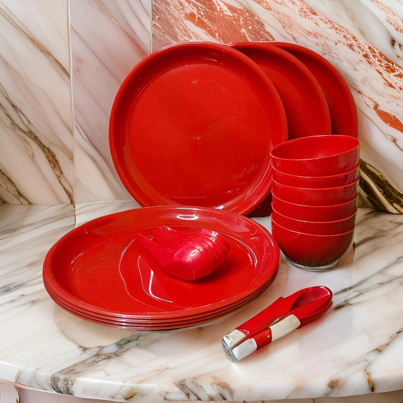 x pods 18 Pieces for Family 6 Spoon 6 Plate 6 Bowl Crockery Set for Dining & Gifting | Dinner Plate(Pack of 18, Microwave Safe)