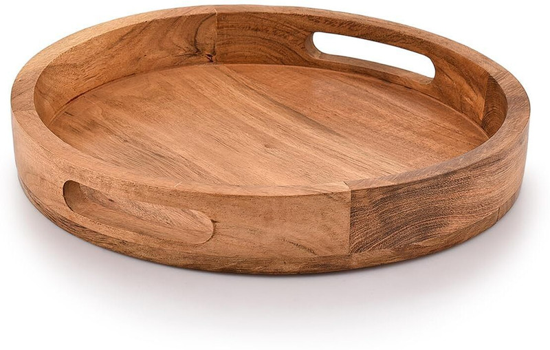 HANDYYTWWISST Wooden Round Tray for Serving, Wooden Tray for Kitchen Organizer Tray