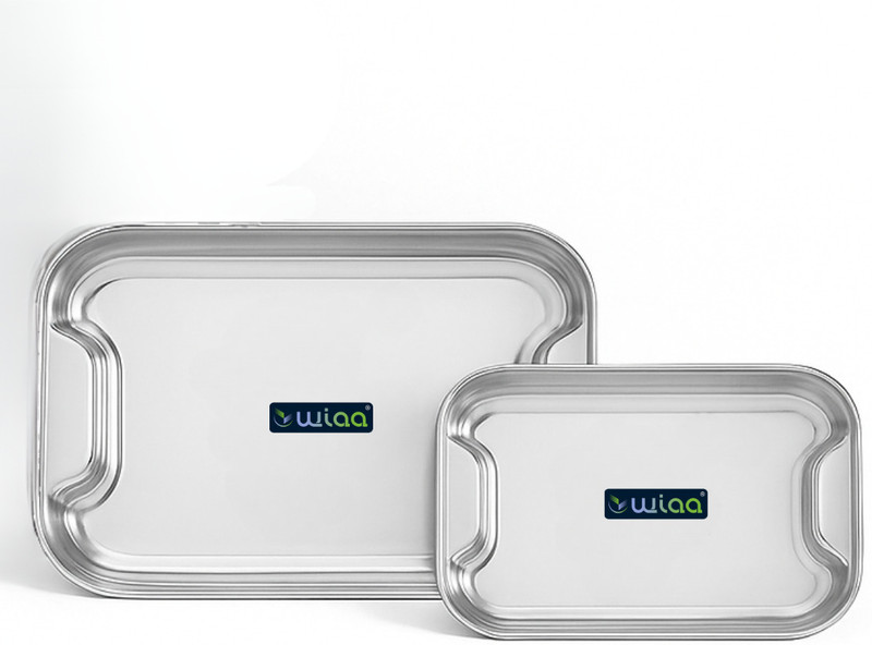 wiaa Stainless Steel Tray Set For Serving Tea Snacks Meal And More Tray(Pack of 2)
