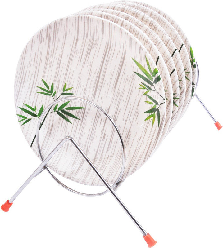 DRIZLING Melamine Plates 7 inch Leaf Printed Snacks /Lunch/Party Plates, Set of 6 Half Plate(Pack of 6, Microwave Safe)