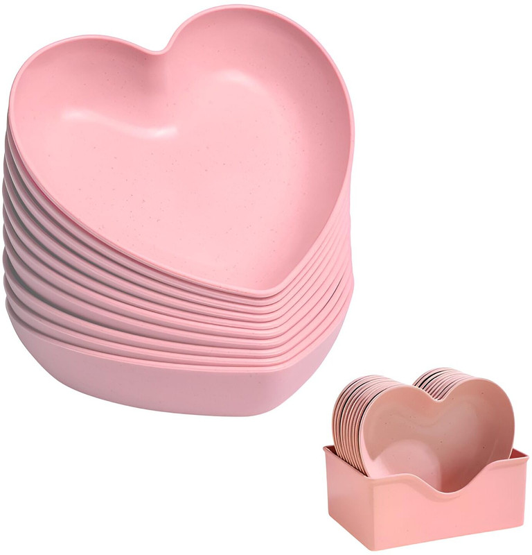 krishayenterprise Heart Shape Snack Plate,Lightweight,Eco-Friendly & Safe for Microwave-Dishwasher Quarter Plate(Pack of 10, Microwave Safe)