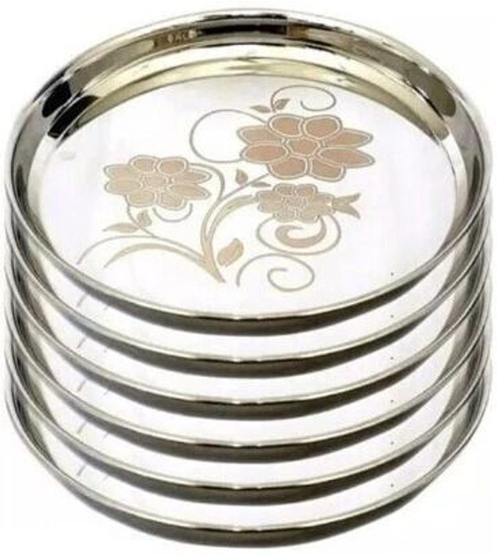 FinoFox Classy & Designer 6 Pcs. Flower Printed Stainless Steel Dinner Plate(Pack of 6)