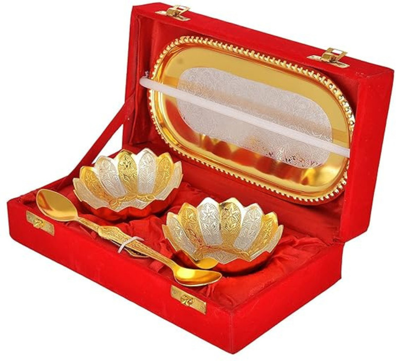 The Healing Store Germen Silver Gold 2 ton Plated Lotus Bowl Serving Set Bowl Serving Set(Pack of 5)