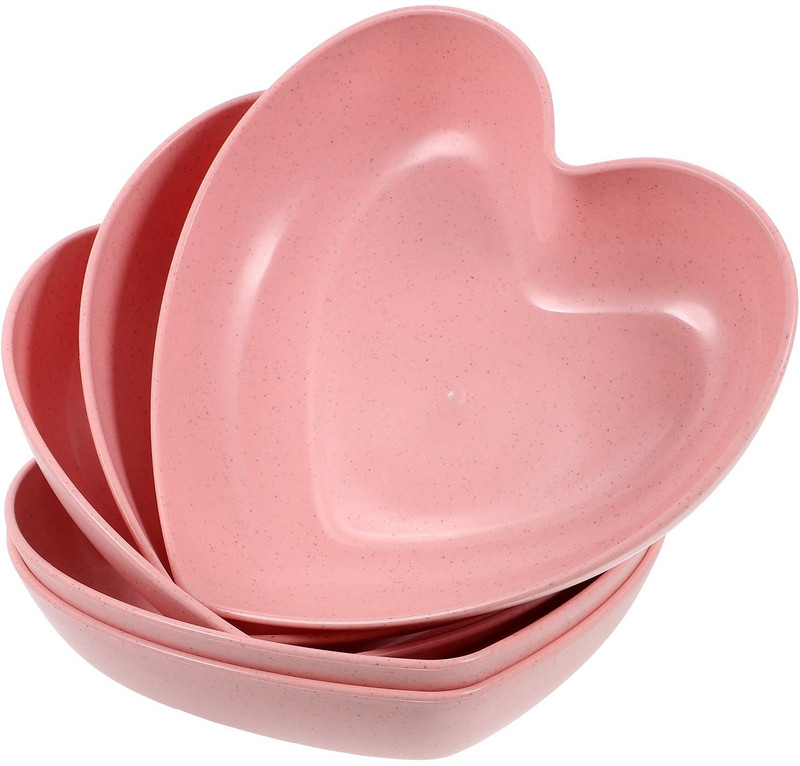 YOMITH Heart Shape Mini Dipping Sauces Bowls, Wheat Straw Small Snack Dessert Dishes Quarter Plate(Pack of 5, Microwave Safe)