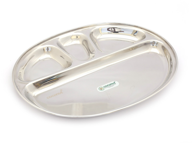 COCONUT Stainless Steel Oval Shape Partition Plate - 1 Unit (32 cm) Dinner Plate