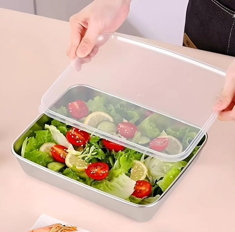 ZANKHIT Stainless Steel Food Tray With Lid Tray