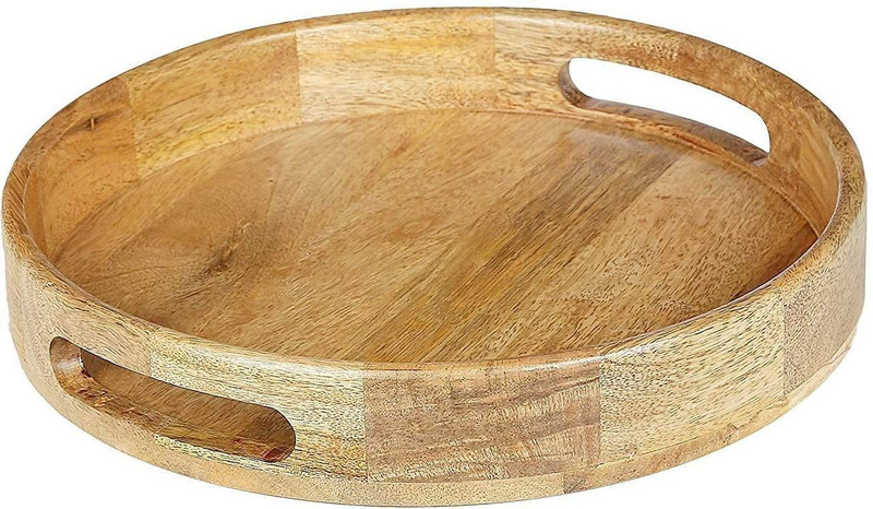 LyqArt Wooden Round Tray | Multipurpose Tray | Serving Tray | Serving Platter | snack tray | Drinks tray Tray(Microwave Safe)