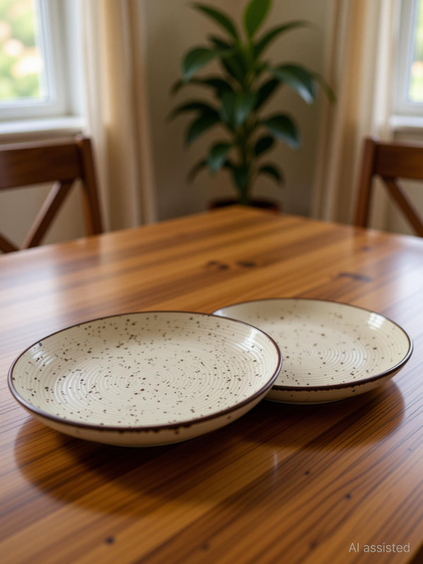 Claymistry Ivory Ceramic Thali Combo with Dark Brown Rim Dinner Plate(Microwave Safe)
