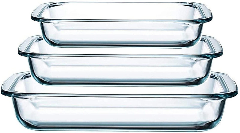 GOLDFINCH Glass Baking Tray Serving Dish, Microwave Oven Safe Baking Dish(Pack of 3, Microwave Safe)