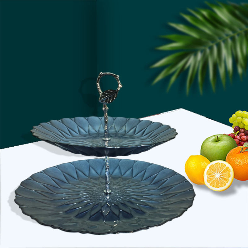 Lemon Tree 2-Tier Coloured Glass Platter & Golden Pearl, Serving, Gifting, Table Decoration Tray