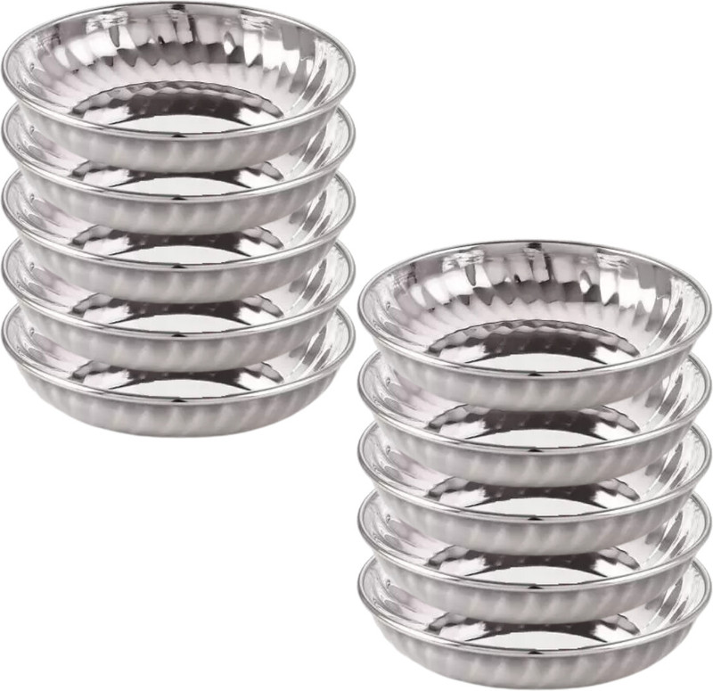 SHINI LIFESTYLE Steel Bowl Set, steel plate, Vati Katori Halwa Plate for Serving Dish Dinner Quarter Plate(Pack of 10)