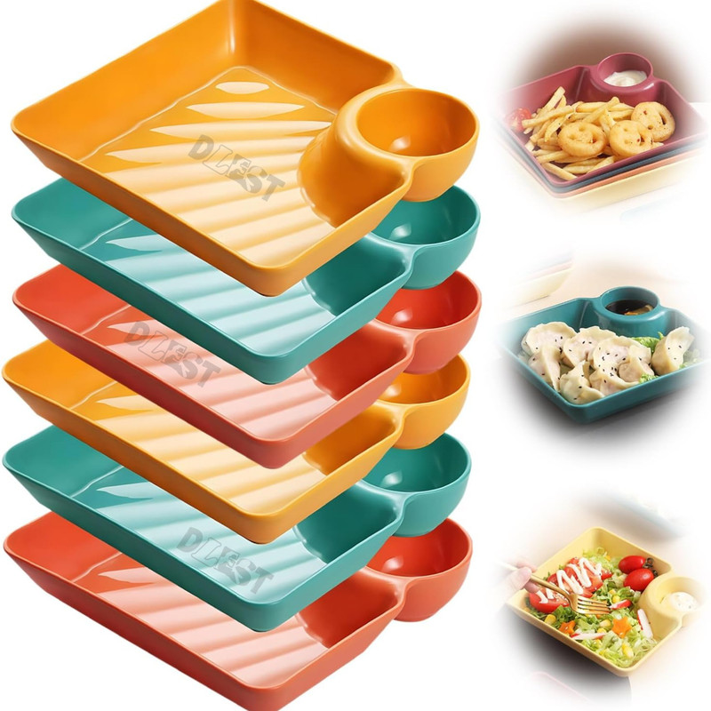 DLEST Square Dessert|Appetizer|Salad|Snack Plastic Plates Chutney Plate(Pack of 6, Microwave Safe)