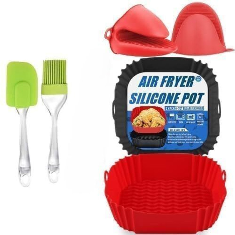 ZAZIVAR Air Fryer Basket , Pastry Brush and Oven glove Food Grade Reusable combo Tray(Pack of 6, Microwave Safe)