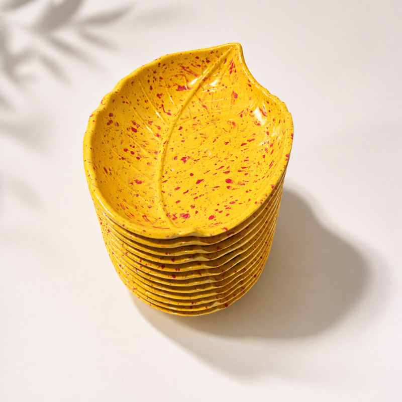 theuvmart Melamine Snack Serving Platter Set Modern Design for Yellow Gloss Finish. Tray(Pack of 12, Microwave Safe)