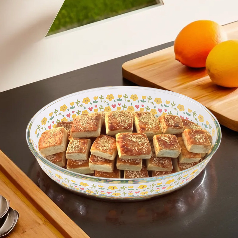 The Better Home Zeno Printed Oval (1.6L) Borosilicate Glass Baking Tray Baking Dish(Microwave Safe)