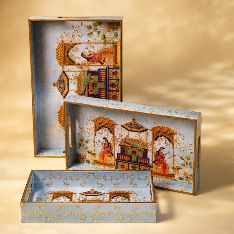amimashop Wooden tray set of 3 |Wooden tray for decoration Tray(Pack of 3)