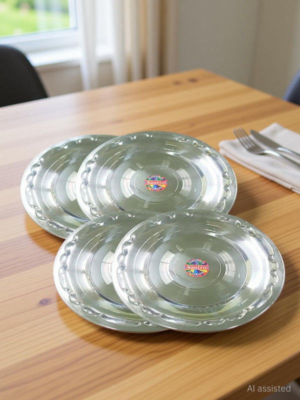SHINI LIFESTYLE Steel Snack Plates/Quarter Plates Set/ Dinner Set/Plates 12pc with spoon set Dinner Plate(Pack of 12)