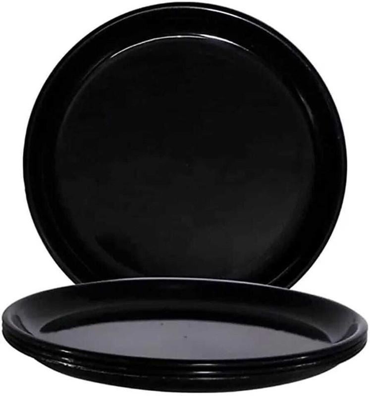 WAVECRAFT DESIGNS Unbreakable Glass Finish Plain Designed (Black 27'cm) Dinner Lunch Plates Black Dinner Plate(Pack of 2, Microwave Safe)