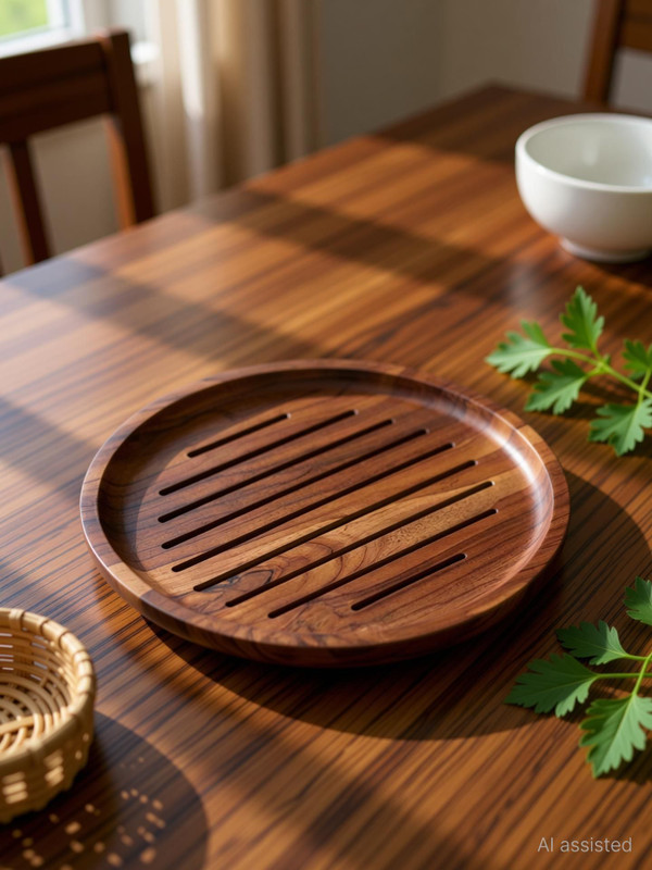 ZENOVIA Roti Cooling & Serving Plate Teak wood & Anti Moisture Serving Plate Tray