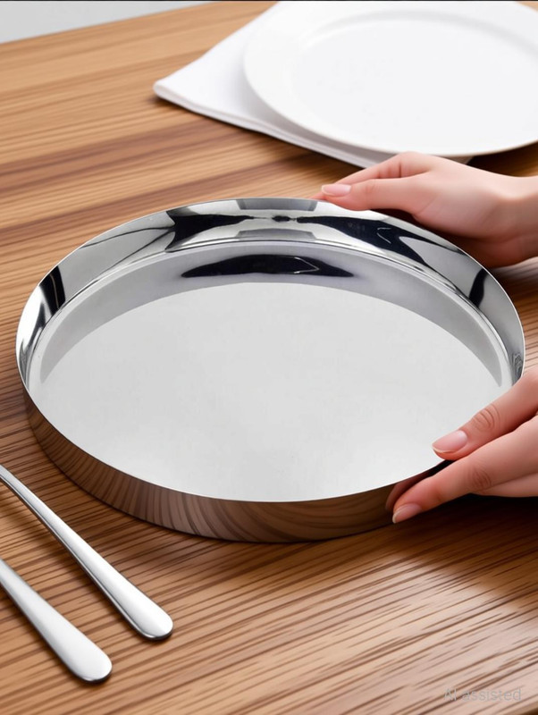 Nirvika Stainless Steel Heavy Gauge Dinner Plates with Mirror Finish - Set of 6pc Dinner Plate(Pack of 6, Microwave Safe)