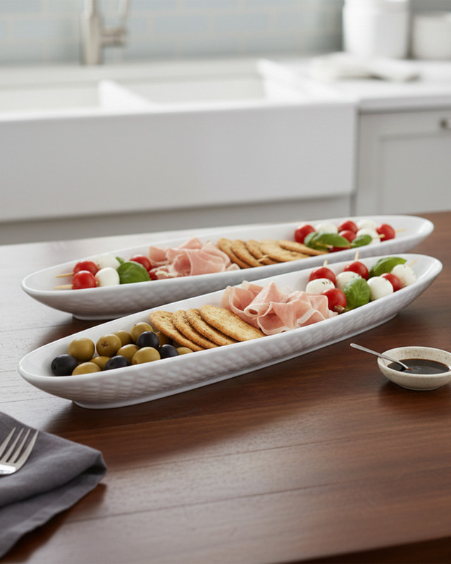 Glowhere Big Oval Porcelain Serving Platter, Party Tray for Sushi, Snacks & Appetizers Tray(Pack of 2)